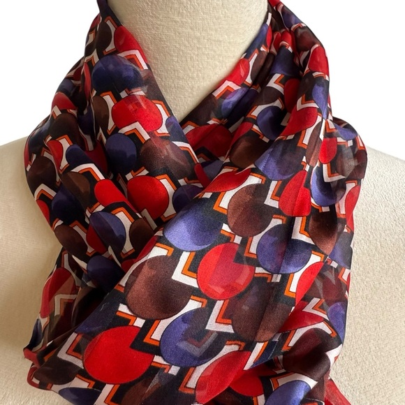 J. Garcia Ltd Edition Women's 100% Silk Scarf Red Brown Purple 65" x 13.5" - Picture 2 of 8